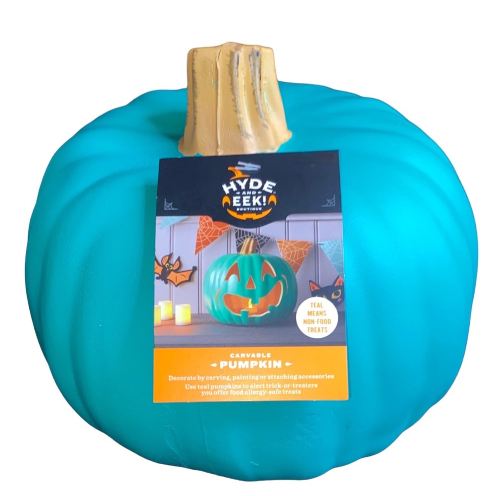 2/$20 3/$25 Halloween Teal Large Pumpkin Nut Free Home Carvable Pumpkin 8” NEW